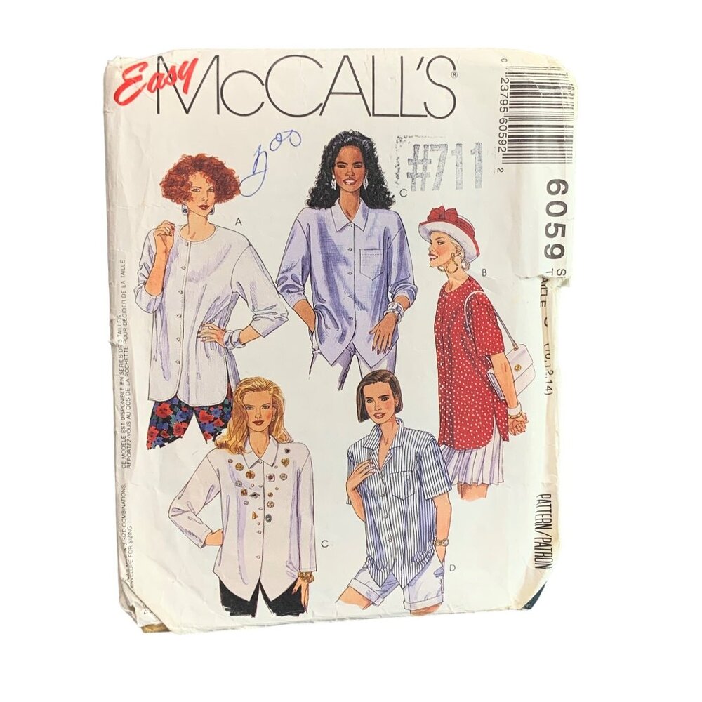 Vintage Easy McCalls 6059 Sewing Pattern Womens Top Size 10-14 1992 Uncut